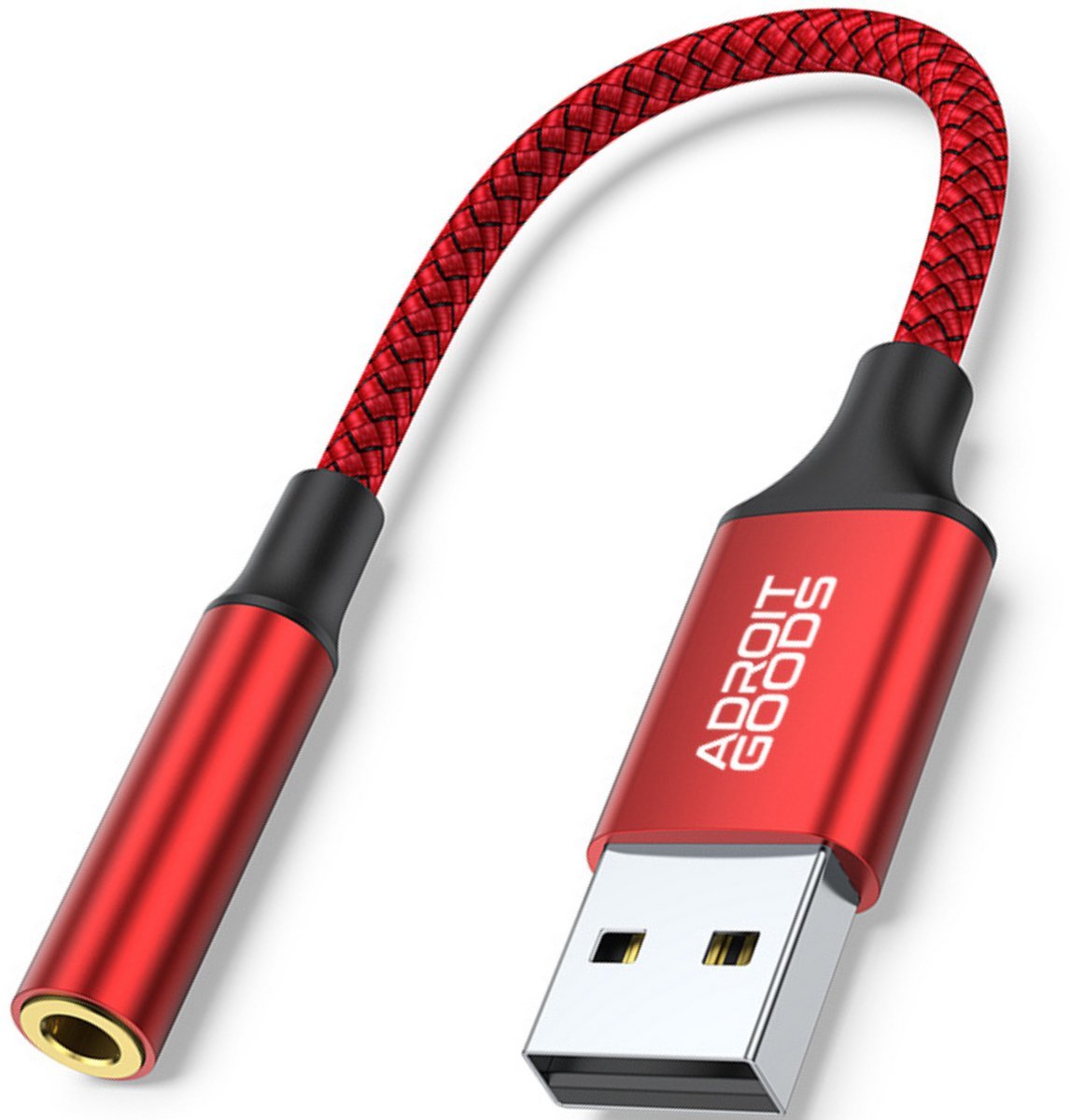 Rode USB naar 3,5mm audiokabel met gevlochten hoes en metalen connectoren van AdroitGoods