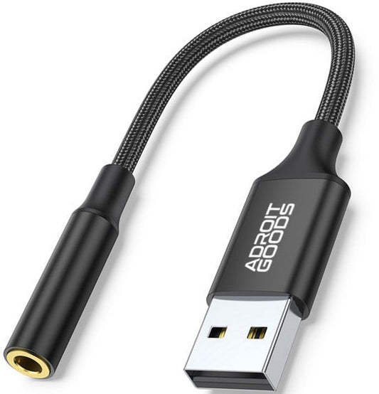 zwarte AdroitGoods USB naar 3,5 mm audiokabel met gevlochten hoes voor verbinding