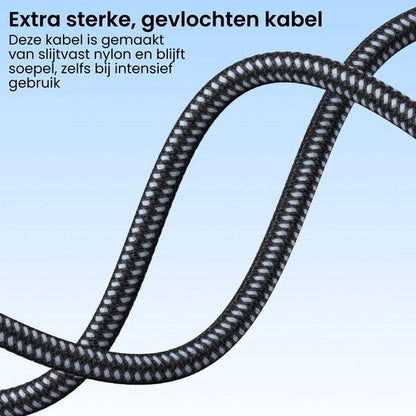 Zwart gevlochten nylon kabel die flexibel en duurzaam blijft bij intensief gebruik