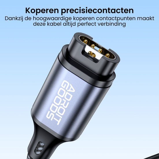 Dichte weergave van een AdroitGoods kabelconnector met koperen precisiecontacten tegen blauwe achtergrond