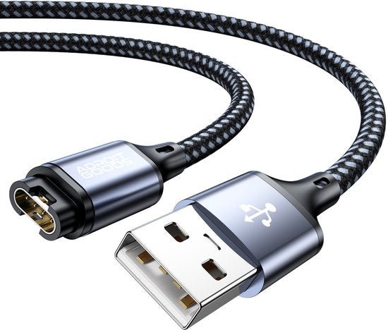 Zwart gevlochten kabel met metalen USB en magnetische connector, professioneel design