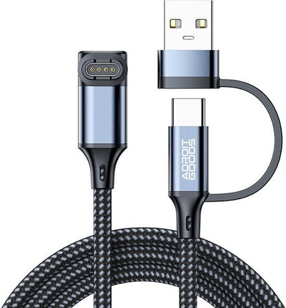 Duurzame gevlochten kabel met USB en magnetische aansluiting in metalen behuizing