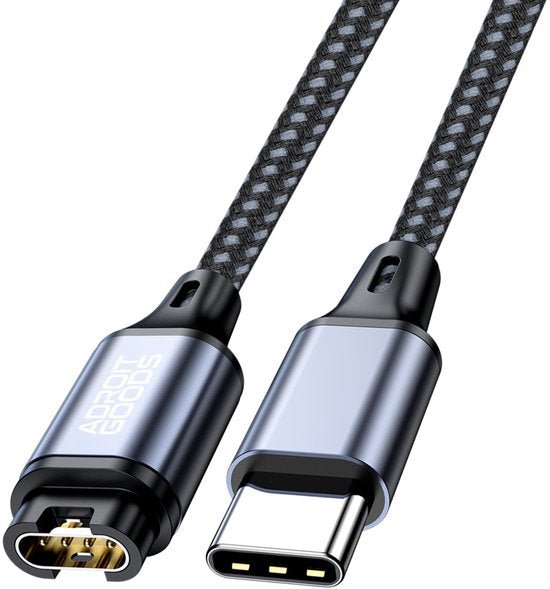 nette grijszwarte gevlochten kabel met USB-C connector en magnetische adapter aansluiting