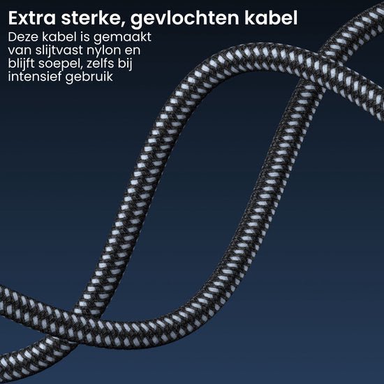 Extra sterk gevlochten kabel van slijtvast nylon, blijft soepel bij intensief gebruik