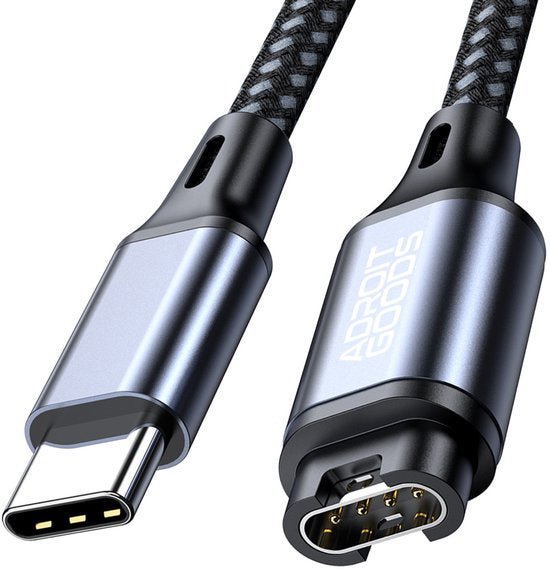 Zwarte gevlochten oplaadkabel met metalen USB-C en magnetische connectoren van AdroitGoods