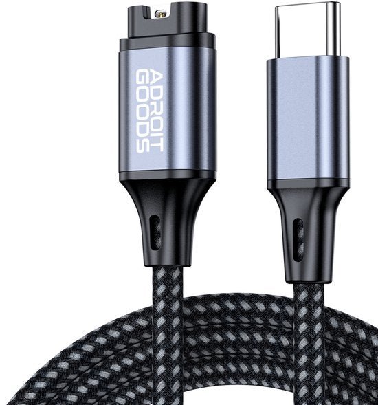 Oplaadkabel met USB-C-connector en stevige gevlochten buitenkant in donkere kleur