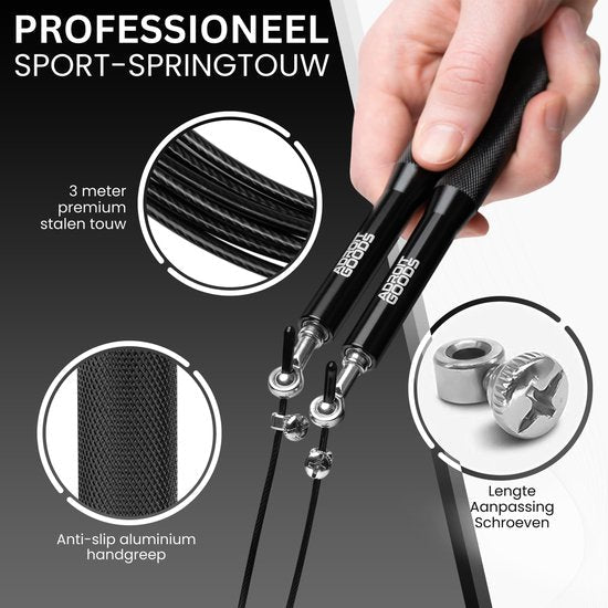 Professioneel sport-springtouw met anti-slip handgreep en verstelbare lengte schroeven