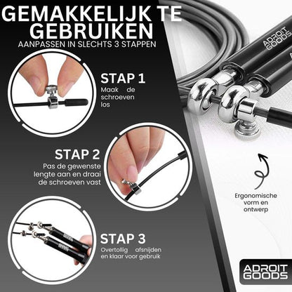 Handleiding voor eenvoudig aanpassen van een springtouw in drie stappen met ergonomisch ontwerp