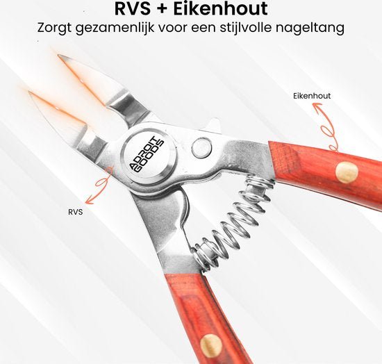 Nageltang van roestvrij staal met handgrepen van stijlvol eikenhout en veermechanisme