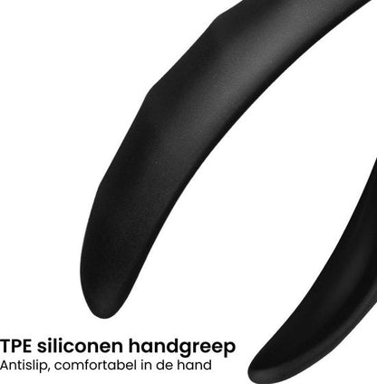 Close-up van zwart TPE siliconen handgreep met antislip en comfortabele vorm.