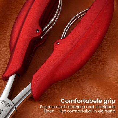 rood ergonomisch keukengerei met comfortabele grip en gladde metalen onderdelen