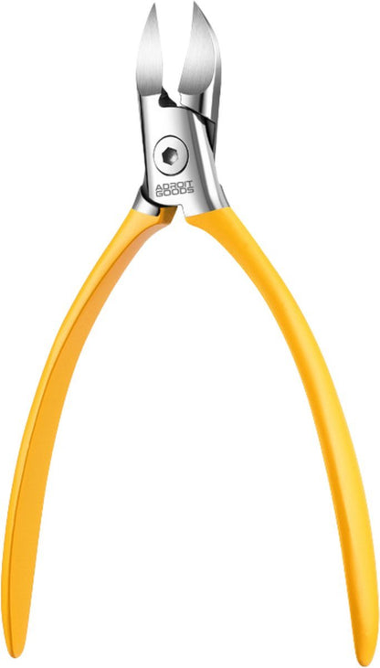 Oranje tang met scherpe roestvrijstalen snijbladen en metalen bevestiging in het midden