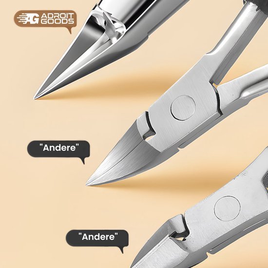Close-up van scherpe metalen kniptangen voor precies knippen met AdroitGoods logo