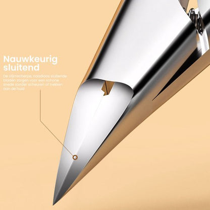 Close-up van een scherp, nauwkeurig sluitend pennetje met een glad metalen oppervlak