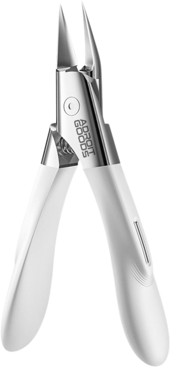 witte manicure tang met roestvrijstalen scherpe punten en merknaam AdroitGoods