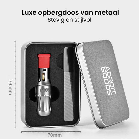 luxueuze metalen opbergdoos met een compact en stijlvol ontwerp, inclusief een klein gereedschap
