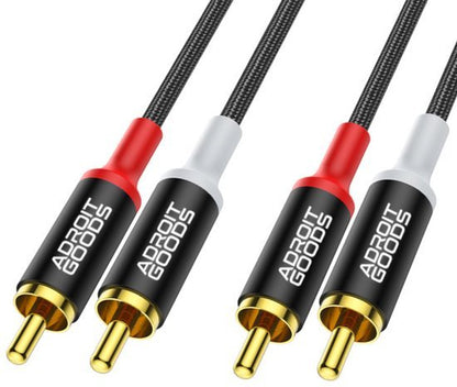 Set van vier audio kabels met goudkleurige connectoren en nylon omhulsel