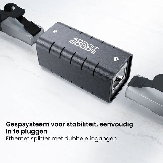 Grijze Ethernet splitter met dubbele ingangen en gespsysteem voor eenvoudige aansluiting