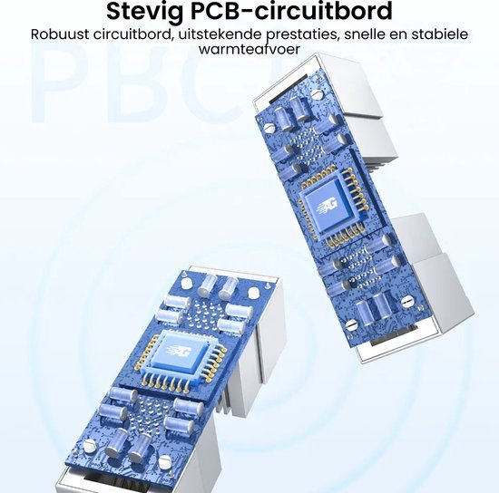 Twee robuuste blauwe printplaten met diverse elektronische componenten en connectoren