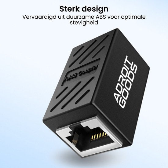 Zwarte AdroitGoods netwerkkoppeladapter van duurzaam ABS met stevige constructie en tekstuur.