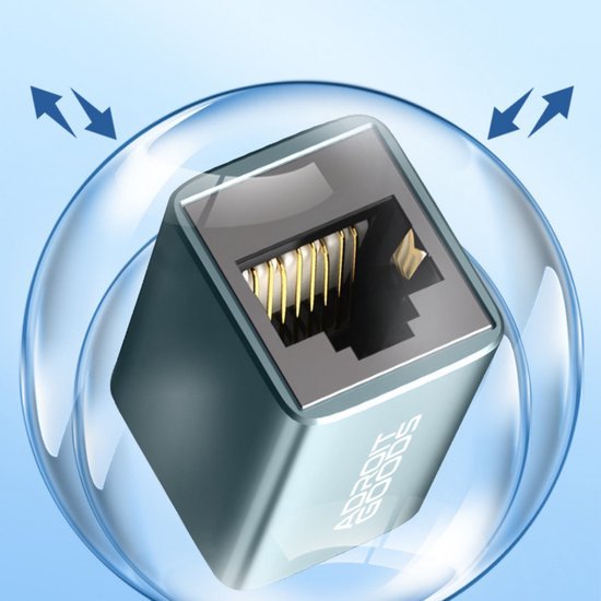 Zilverkleurige AdroitGoods netwerkaansluiting met beschermende doorzichtige bol eromheen
