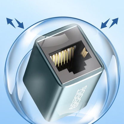 Een close-up van een metalen netwerkadapter met beschermende doorzichtige bol eromheen