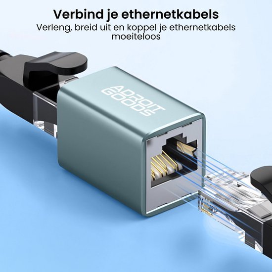 adapter voor het moeiteloos verbinden en verlengen van ethernetkabels in grijsblauwe behuizing