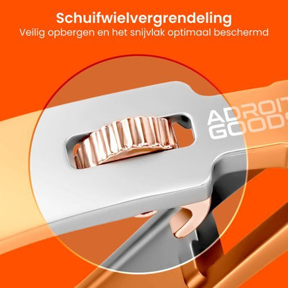 Close-up van een schuifwielvergrendeling met een metalen tandwiel voor veilig opbergen