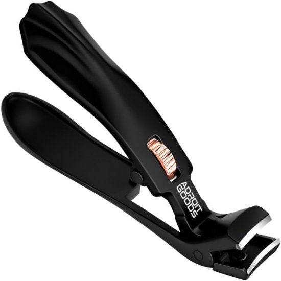zwarte nagelknipper met koperen verstelwieltje en ergonomisch handvat van AdroitGoods