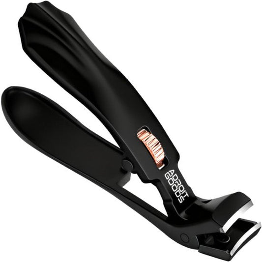 zwarte nagelknipper met koperen verstelwieltje en ergonomisch handvat van AdroitGoods
