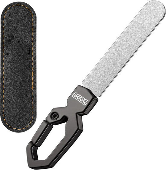 slijper met zwarte handgreep en afneembare hoes met bruine stiksels voor precisie onderhoud