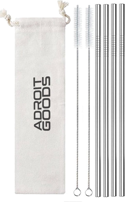 Set van vijf roestvrijstalen rietjes met twee reinigingsborstels en een katoenen bewaartasje