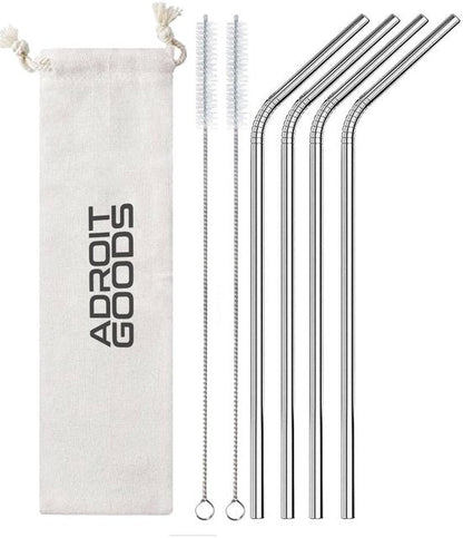 AdroitGoods herbruikbare metalen rietjes met reinigingsborstels en zakje van stof