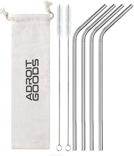 AdroitGoods herbruikbare metalen rietjes met reinigingsborstels en zakje van stof