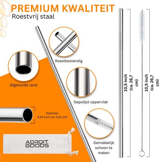 Roestvrijstalen rietje met gepolijst oppervlak en schoonmaakborstel van AdroitGoods