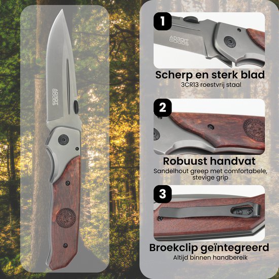 Opvouwbaar mes met roestvrij stalen blad en ergonomisch handvat van sandlewoodhout