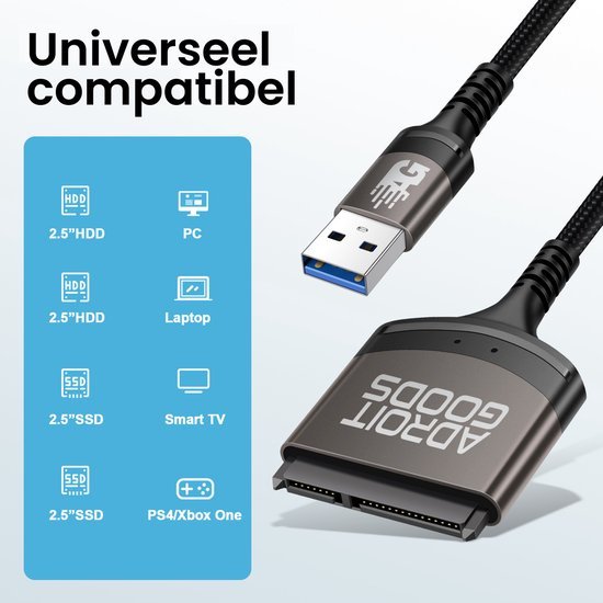 Universele datakabel met usb en sata aansluiting voor harde schijven en diverse apparaten