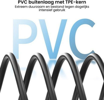 Zwarte gespiraliseerde kabel met PVC buitenlaag en duurzame TPE-kern voor intensief gebruik