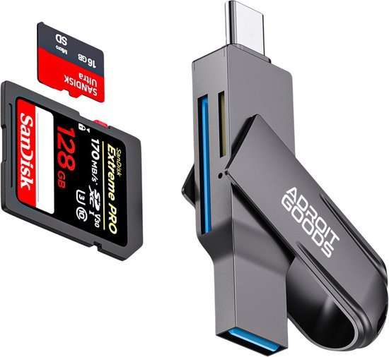 AdroitGoods USB-C kaartlezer met microSD en SD-kaart voor snelle gegevensoverdracht