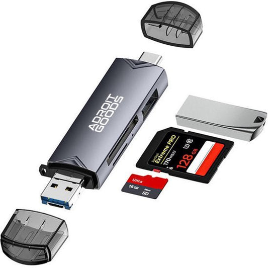 usb type c kaartlezer met sd en micro sd slots 128 gb geheugenkaart en beschermkappen
