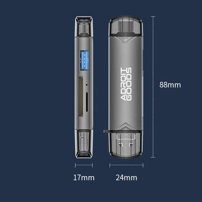 grijze slanke apparaat met display en afmetingen 88mm bij 24mm en 17mm zichtbaar op blauwe achtergrond