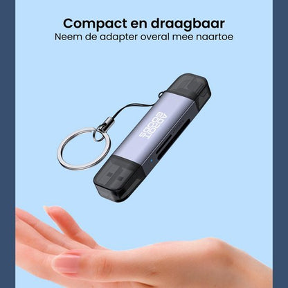 Compact en draagbare adapter met sleutelhanger, geschikt om overal mee naartoe te nemen.