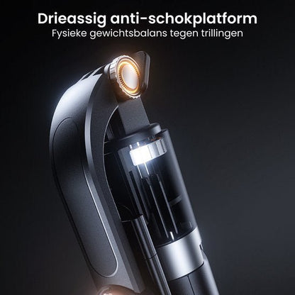 Zwarte hightech scheerapparaat met drievoudig anti-schokplatform tegen trillingen