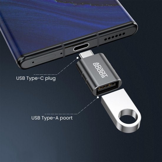 USB Type-C adapter met USB Type-A aansluiting en USB-stick in professionele stijl