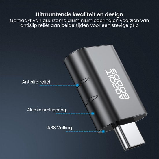 Adapter van duurzame aluminiumlegering met antislip reliëf en ABS vulling voor stevige grip