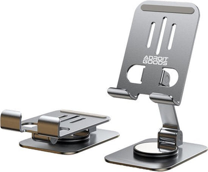 tweemaal verstelbare metalen houder voor telefoon of tablet in zilveren kleur