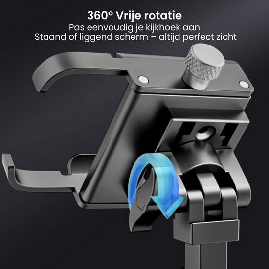 Zwarte verstelbare telefoonhouder met 360 graden rotatie voor perfecte kijkhoek aanpassing