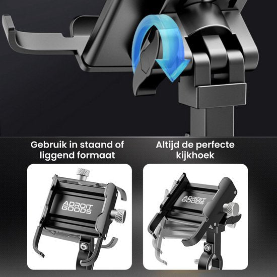 Draaibare telefoonhouder zwart met instelbare hoek voor staand of liggend gebruik