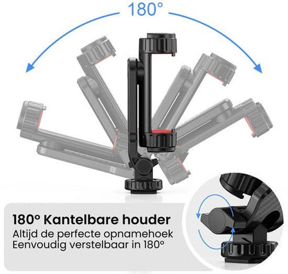 Instelbare houder die 180 graden kantelbaar is voor perfecte opnamehoeken