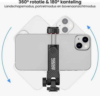 Telefoonhouder met 360 graden rotatie en 180 graden kanteling voor diverse opnamehoeken